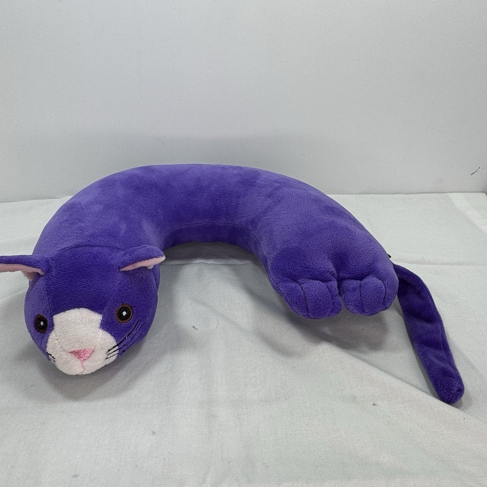 Critter Piller Kid's Travel Buddy Neck Pillow Plush Purple Cat Support 10" wide